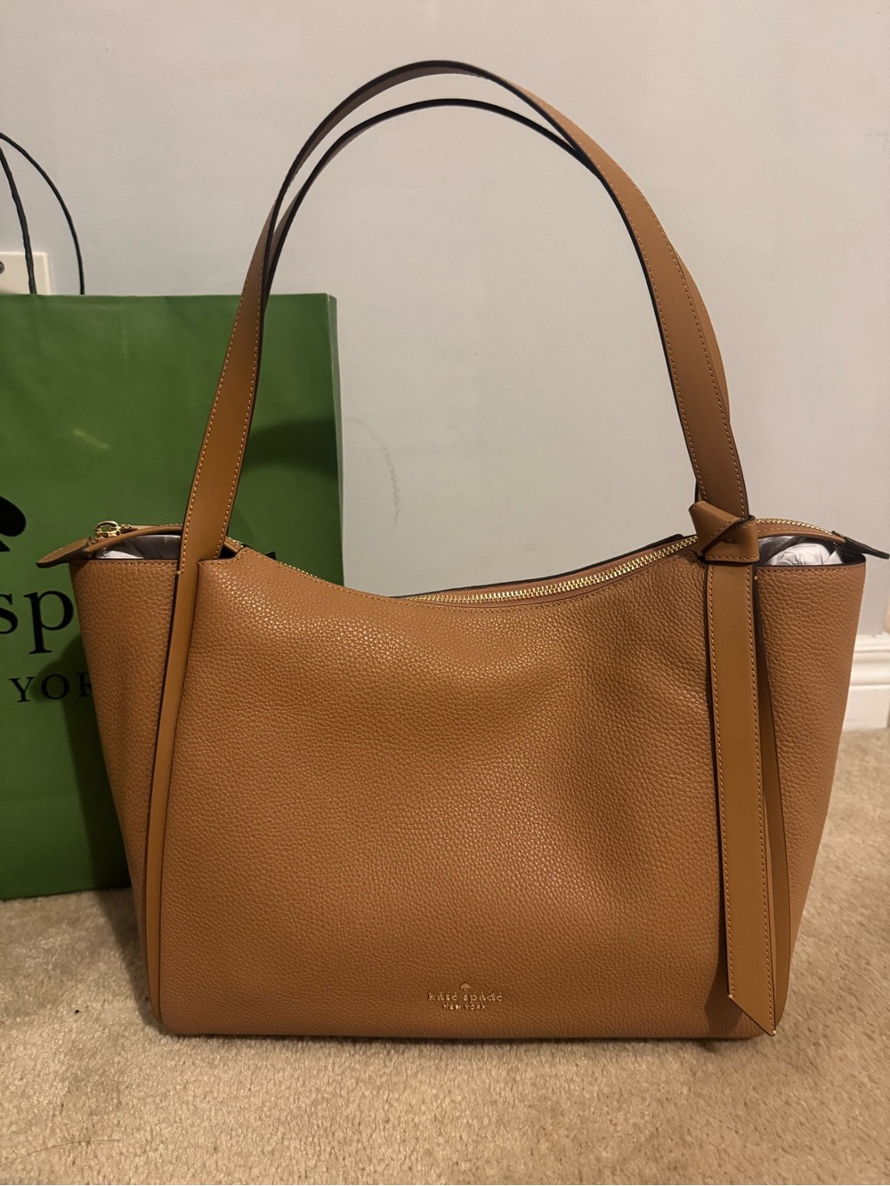 NWT - Kate Spade Pebbled Leather Shoulder Tote in Tan